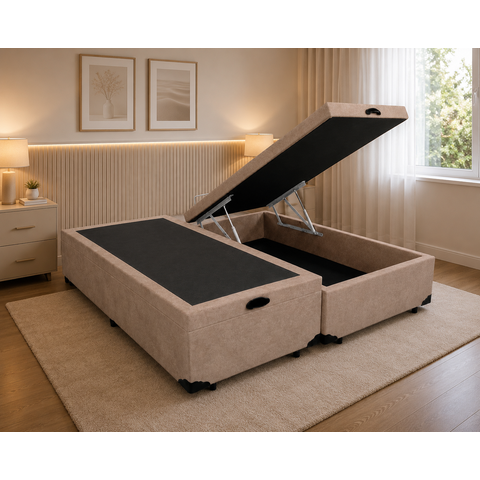 Cama Box Baú King 193 Bipartido - Suede Bege