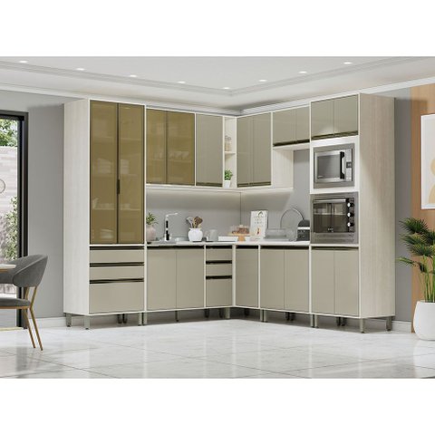 Cozinha Modulada de Canto Completa 8 Peças sem Tampo Linea Luciane Móveis