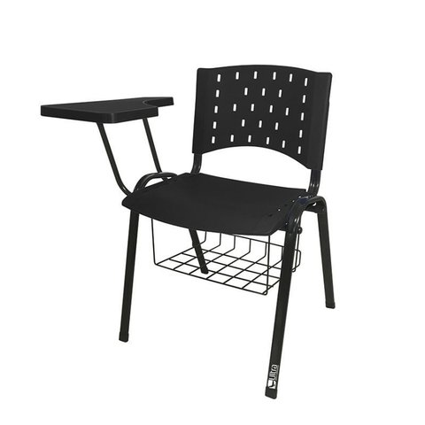 Cadeira Universitária Plástica Preta com Porta Livros 10 Unidades Prancheta Plástica - Ultra Móveis