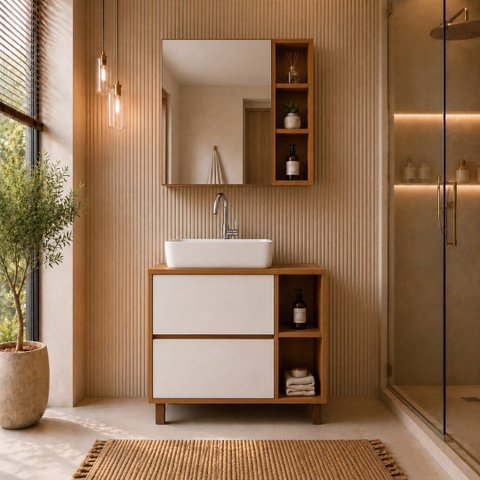 Conjunto Gabinete de Banheiro Ally 90cm