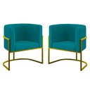 Ver imagem 1 de Kit 02 Poltronas Lua com Base de Metal Gold Sala Reforçada Cor:azul Turquesa