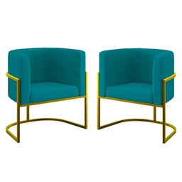 Kit 02 Poltronas Lua com Base de Metal Gold Sala Reforçada Cor:azul Turquesa - 1