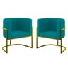 Kit 02 Poltronas Lua com Base de Metal Gold Sala Reforçada Cor:azul Turquesa - 1