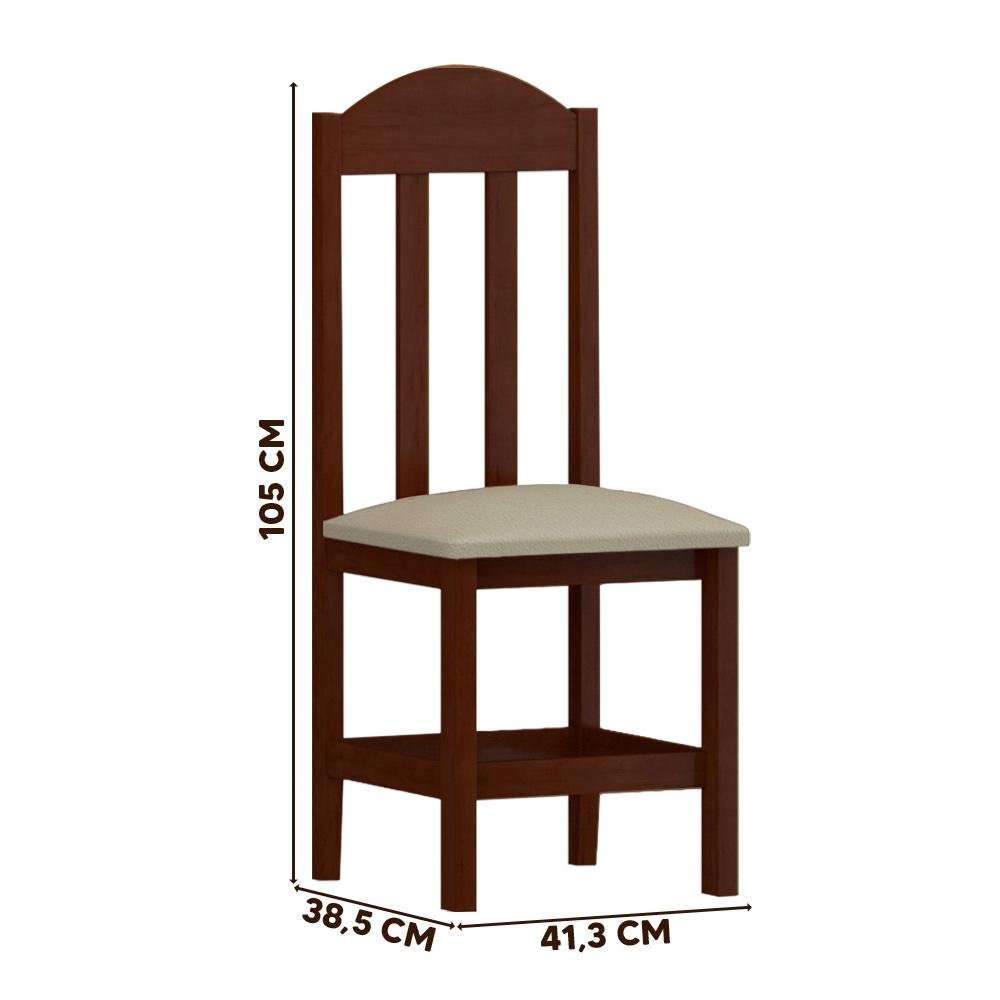 Mesa Com 6 Cadeiras Em Madeira Maciça Castanho Assento Estofado Corino Bege 160 Nemargi - 3