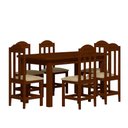 Ver imagem 2 de Mesa Com 6 Cadeiras Em Madeira Maciça Castanho Assento Estofado Corino Bege 160 Nemargi