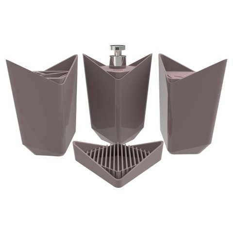 Kit Banheiro Prisma Crippa com 4 Peças Porta Escova Porta Sabonete Líquido Porta Algodão e