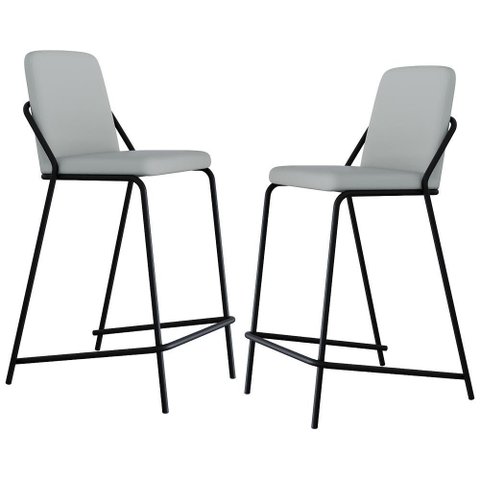 Kit 02 Banquetas Alta Bar Cozinha Sala de Jantar Loft Preto C01 Courino Saturno Off White - Lyam