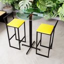 Ver imagem 1 de Conjunto Mesa Alta Bar Bistrô Redonda Vidro 2 Banquetas Estofado Industrial Don Castro