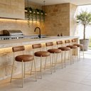 Ver imagem 1 de Banqueta Cozinha Média com Encosto Industrial Champanhe Kit 6 Londres PU D03 - D'Rossi