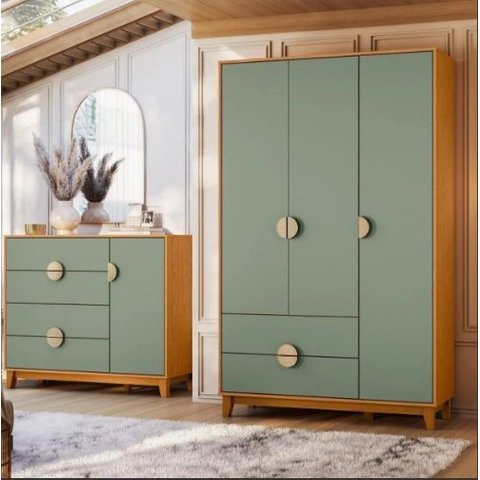 Conjunto de Quarto com Guarda- Roupa, Cômoda e Berço Ipê - Albatroz