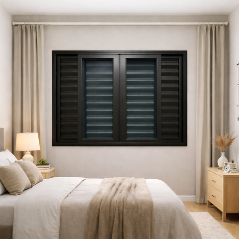 Veneziana 6 Folhas de Correr Alumínio Preto 120x150 Linha 25