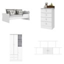 Ver imagem 3 de Quarto Infantil 4 Peças com Cama Roupeiro Cômoda e Nicho Docinho Branco