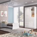 Ver imagem 1 de Quarto Infantil 4 Peças com Cama Roupeiro Cômoda e Nicho Docinho Branco