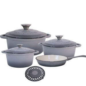 Jogo de Panelas Ferro Fundido Esmaltado 4 Peças Cinza