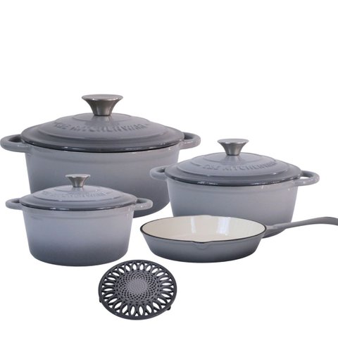 Jogo de Panelas Ferro Fundido Esmaltado 4 Peças Cinza