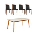 Ver imagem 1 de Mesa Jantar Luxo Jade 160x90cm Off White com 4 Cadeiras Estofadas Couro Pu Preta Base Madeira Maciça