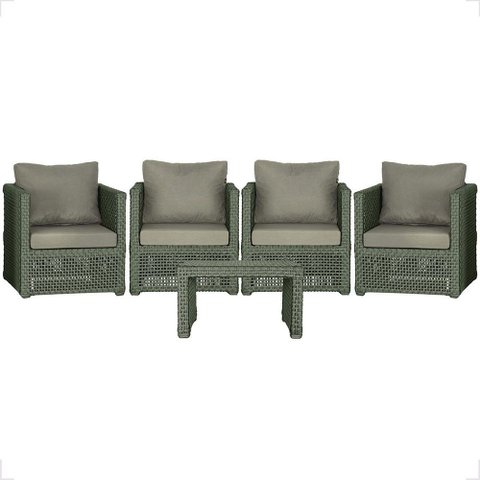 Mesa Centro e 4 Poltronas Madri Corda Náutica Estofado 8 Trama Original