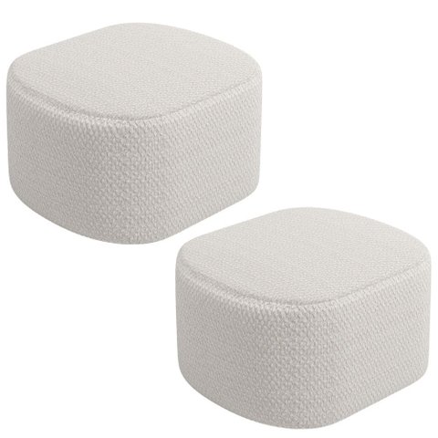 Kit 02 Puffs Decorativos Orgânico para Living Quarto 70cm Doha W01 Bouclê Cru - Lyam Decor