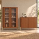Ver imagem 1 de Kit Cristaleira com Buffet Bend Frisado Principal Incolar Cedro Metal Dourado