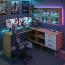 Ver imagem 1 de Mesa Gamer em L para Computador com 3 Gavetas Nexus Multimóveis Mp6048 Madeirado/branco
