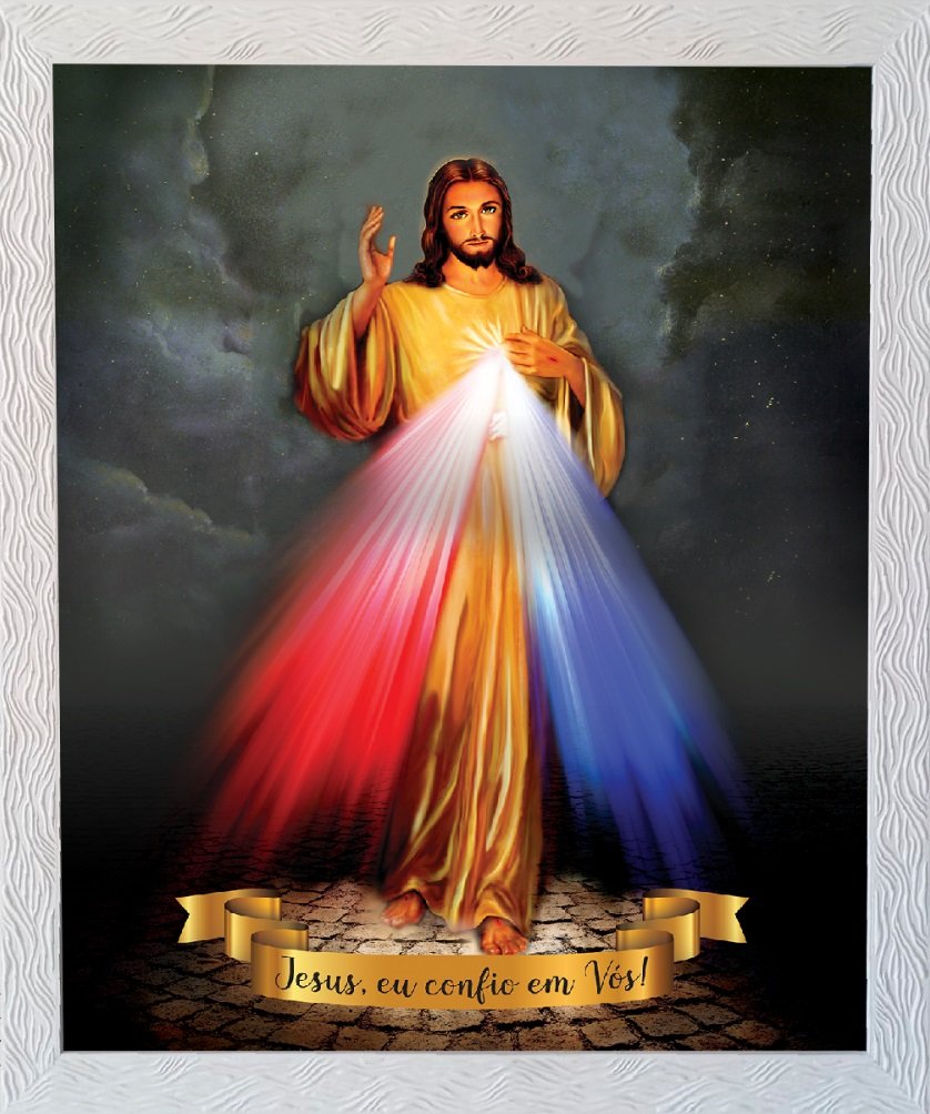 Quadro de Tecido Jesus Misericordioso com Moldura 77x58 cm FORNECEDOR 57 QTG-008