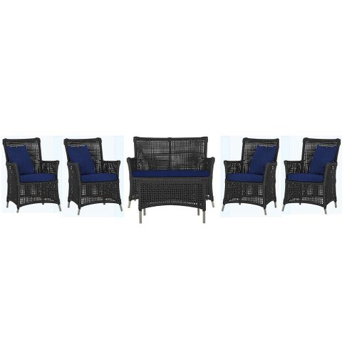 Jogo Sofá 4 Poltronas e Mesa Igapó Fendi E10 Trama Original Preto