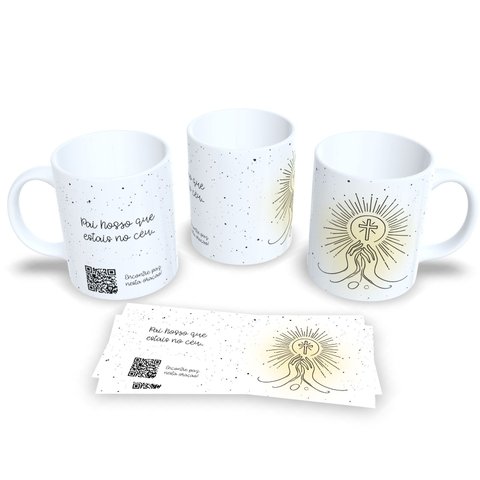 Caneca de Porcelana Coleção Religiosa com Qr Code Orações Pai Nosso