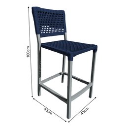 Conjunto Bistrô Champanheira Cinza Tampo Ripado e 2 Banquetas França Corda Náutica Azul Marinho - 4