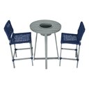 Ver imagem 1 de Conjunto Bistrô Champanheira Cinza Tampo Ripado e 2 Banquetas França Corda Náutica Azul Marinho
