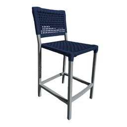 Conjunto Bistrô Champanheira Cinza Tampo Ripado e 2 Banquetas França Corda Náutica Azul Marinho - 2