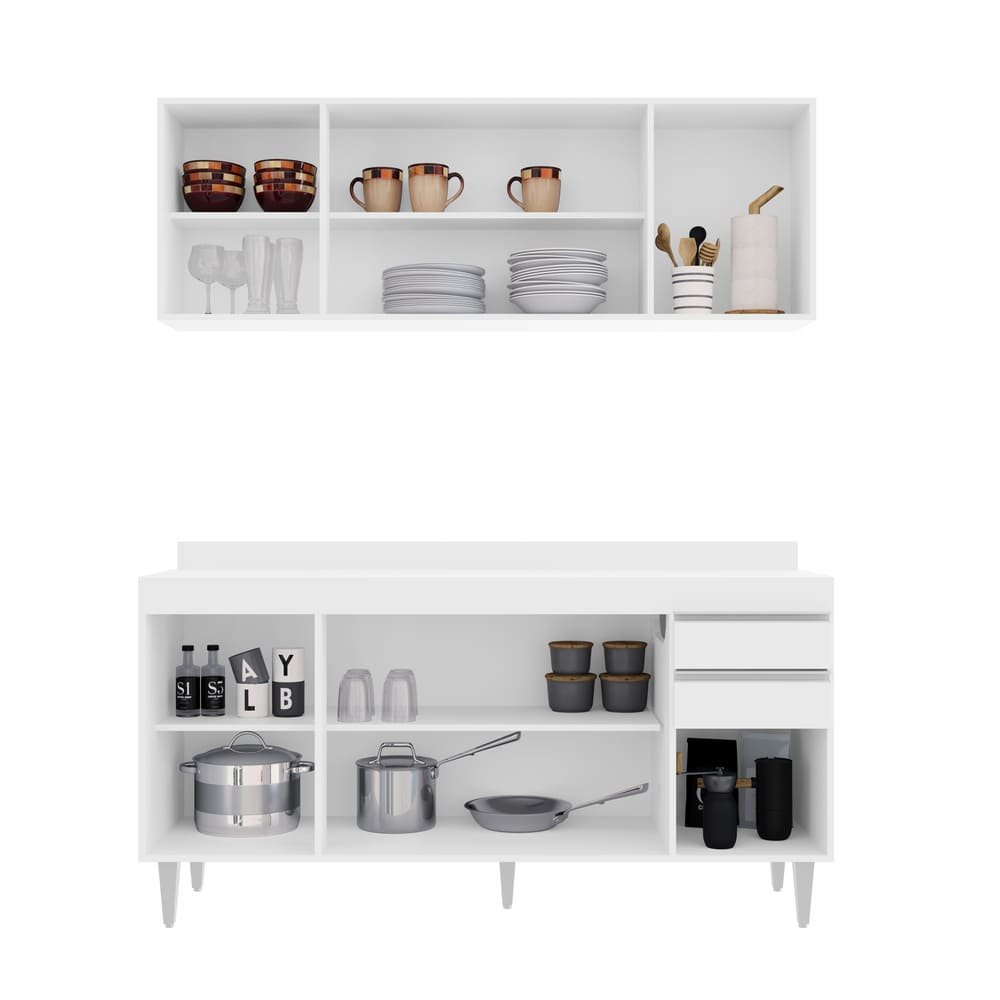 Kit Armário e Balcão 160cm S/ Tampo Branco - Vallisa Decor - 3