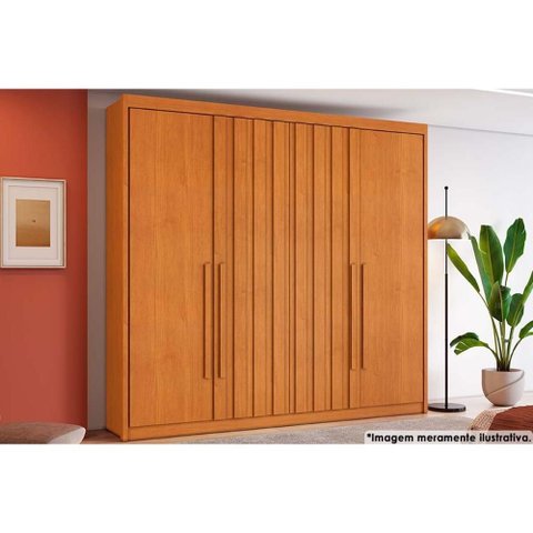 Guarda Roupa 4 Portas (2 Ripadas) e 4 Gavetas Grécia Cinamomo - Conquista