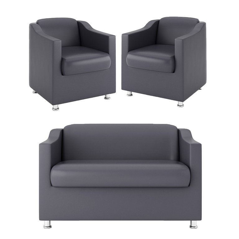 KIT Namoradeira Tilla + 2 Poltronas para Sala Balaqui Decor Cor:Cinza