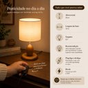 Ver imagem 3 de Abajur Luminária de Cabeceira Madeira Moderno Cúpula em Tecido