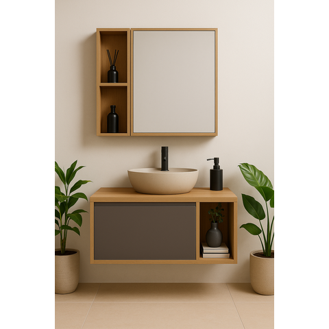 Conjunto Gabinete Banheiro Bl 70cm Móvel Madeirado Madeirado