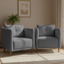 Ver imagem 1 de Kit 2 Poltronas Aviv para Sala Escritório Recepção Luxo Linho Premium Easy Clean
