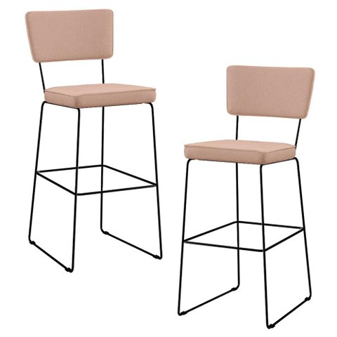 Kit 2 Banquetas Alta para Cozinha Sala de Jantar Base em Aço Fixa Allana L02 Linho Rosê - Lyam