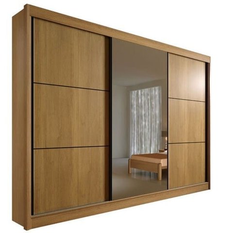 Guarda Roupa Casal com Espelho 3 Portas 6 Gavetas - Los Angeles-cinamomo - Móveis D'doro