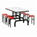 Ver imagem 1 de Mesa para Refeitório Escamoteável 06 Lugares MDP Branco de 25 mm - Assento Vermelho - 50603