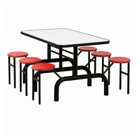 Mesa para Refeitório Escamoteável 06 Lugares MDP Branco de 25 mm - Assento Vermelho - 50603