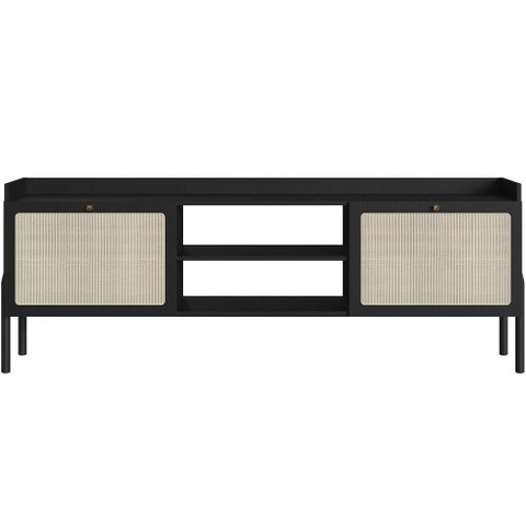 Rack para Sala de Estar Tv 65 Pol 183cm Pés Madeira Moss A03 Nero Preto