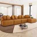 Ver imagem 1 de Sofá 5 Lugares com Chaise Direito Sala Living 328cm Arlo F04 Couríssimo Whisky - Lyam Decor