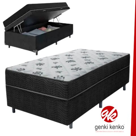 Cama Box Baú Solteiro Conjugada de Molas Solteiro 0,88x1,88 Poliester:preto