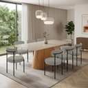 Ver imagem 1 de Mesa Jantar Vidro 200cm Off Kit 8 Cadeiras Aço Preto Boucle Ted H02 - D'Rossi