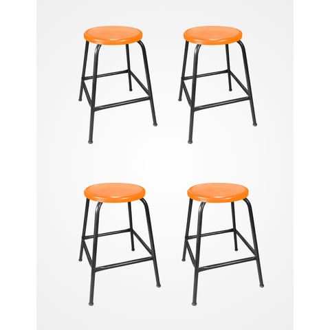 Kit 4 Banco de Metal Bar Assento Plástico Empilhável Laranja 45cm