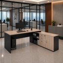 Ver imagem 1 de Mesa de Escritório Pedestal Presidente em L 170x160cm Executiva Tampo 30mm Armário Lateral 3 Gavetas