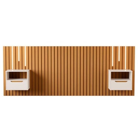 Cabeceira Painel Benício Ripada Casal Queen Fixação na Parede MDF MDP Nature Pérola Bechara Mó