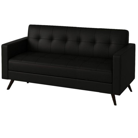Sofá para Escritório Roma 03 Lugares - Corino - Cor Preto - 60042