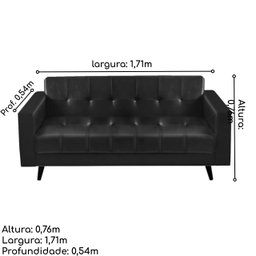 Sofá para Escritório Roma 03 Lugares - Corino - Cor Preto - 60042 - 4