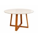 Ver imagem 1 de Mesa de Jantar Redonda 110cm 4 Lugares MDF Tampo Vidro Cozinha Sala Apartamento Pequena